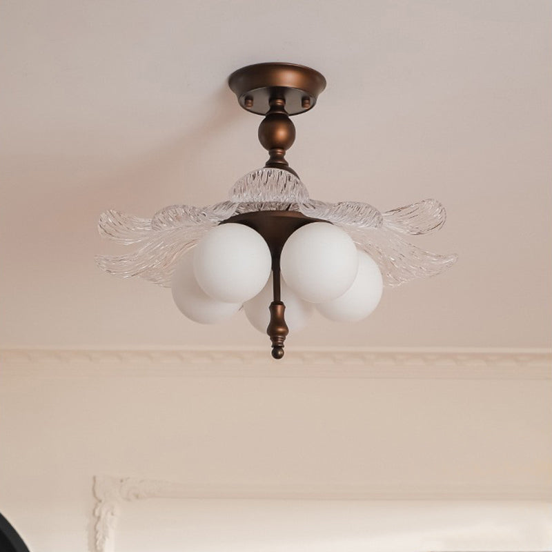 Contemporary Retro Iron Acrylic Glass Bud-Shaped 5-Light Semi-Flush Mount Ceiling Light For Living Room