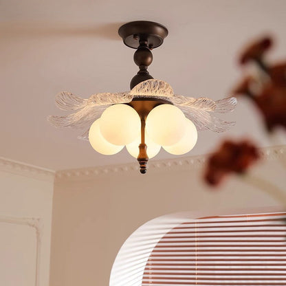 Contemporary Retro Iron Acrylic Glass Bud-Shaped 5-Light Semi-Flush Mount Ceiling Light For Living Room