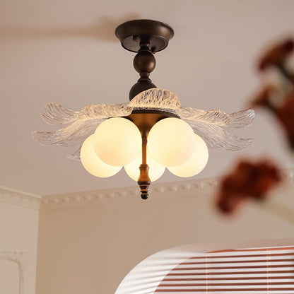 Contemporary Retro Iron Acrylic Glass Bud-Shaped 5-Light Semi-Flush Mount Ceiling Light For Living Room
