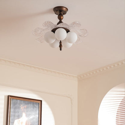 Contemporary Retro Iron Acrylic Glass Bud-Shaped 5-Light Semi-Flush Mount Ceiling Light For Living Room