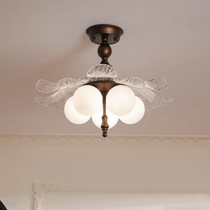 Contemporary Retro Iron Acrylic Glass Bud-Shaped 5-Light Semi-Flush Mount Ceiling Light For Living Room