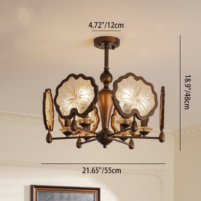 Traditional Rustic Iron Crystal Glass Lotus Leaf-Shaped 6/8-Light Chandelier For Living Room