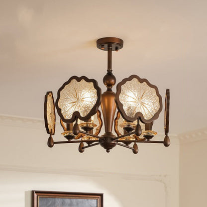 Traditional Rustic Iron Crystal Glass Lotus Leaf-Shaped 6/8-Light Chandelier For Living Room