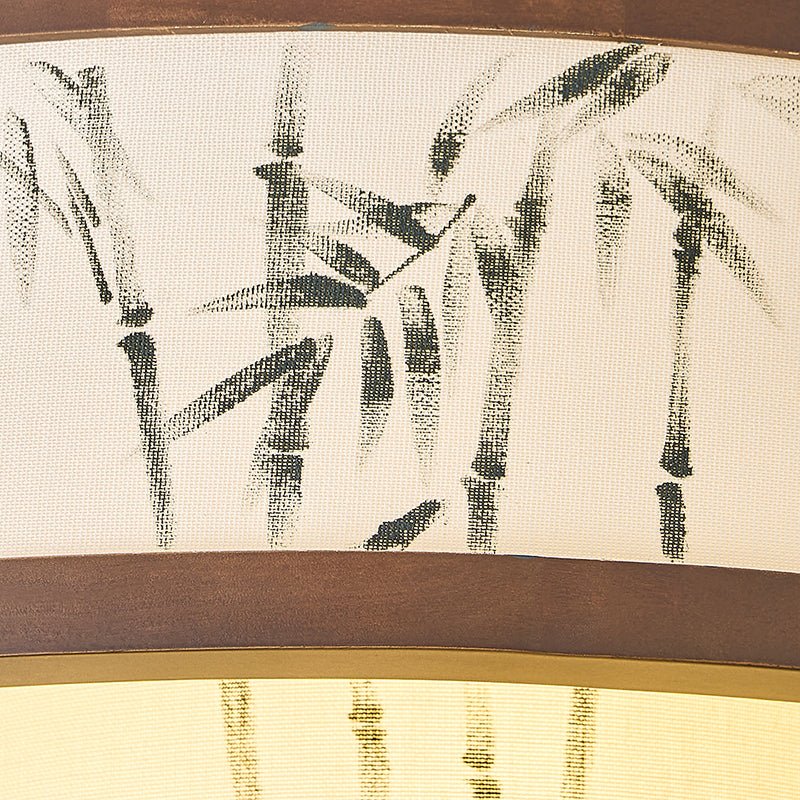 Traditional Chinese Rubberwood Fabric Cylindrical 4/5-Light Semi-Flush Mount Ceiling Light For Living Room & Bedroom
