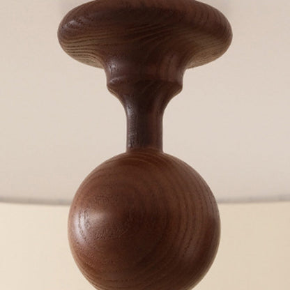 Traditional Vintage Fabric Ash Wood Metal Pleated Round 1-Light Chandelier For Bedroom & Living Room