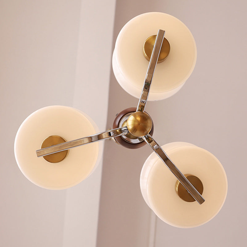 Traditional Vintage Glass Iron Curved Branch Round 3/5-Light Chandelier For Bedroom & Living Room