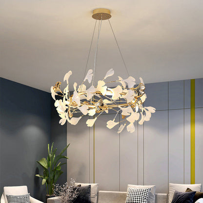 Contemporary Creative Acrylic Aluminum Ginkgo Branch 10/12/15-Light Chandelier For Bedroom