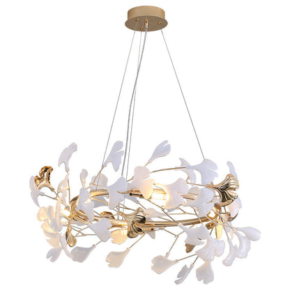 Contemporary Creative Acrylic Aluminum Ginkgo Branch 10/12/15-Light Chandelier For Bedroom