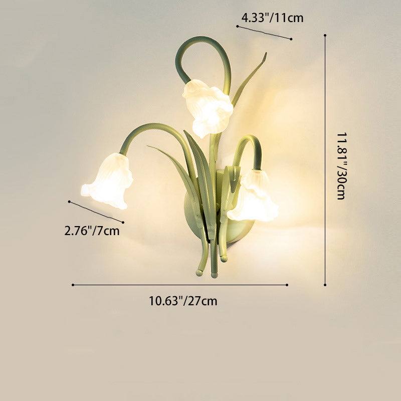 Traditional French Glass Iron Rose Leaf 3-Light Wall Sconce Lamp For Bedroom & Living Room