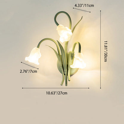 Traditional French Glass Iron Rose Leaf 3-Light Wall Sconce Lamp For Bedroom & Living Room