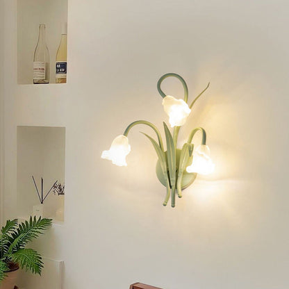 Traditional French Glass Iron Rose Leaf 3-Light Wall Sconce Lamp For Bedroom & Living Room