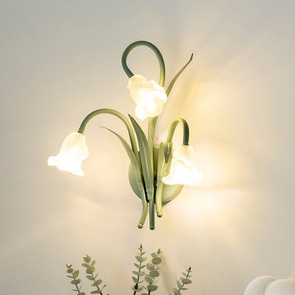 Traditional French Glass Iron Rose Leaf 3-Light Wall Sconce Lamp For Bedroom & Living Room