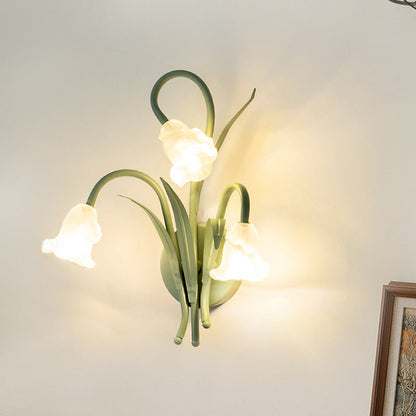 Traditional French Glass Iron Rose Leaf 3-Light Wall Sconce Lamp For Bedroom & Living Room