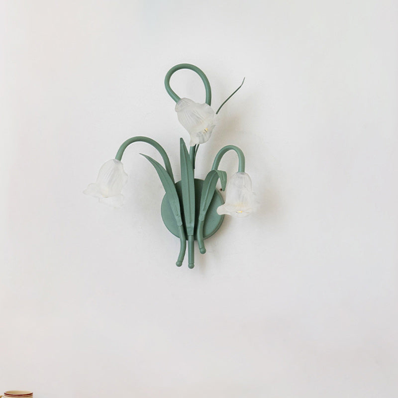 Traditional French Glass Iron Rose Leaf 3-Light Wall Sconce Lamp For Bedroom & Living Room