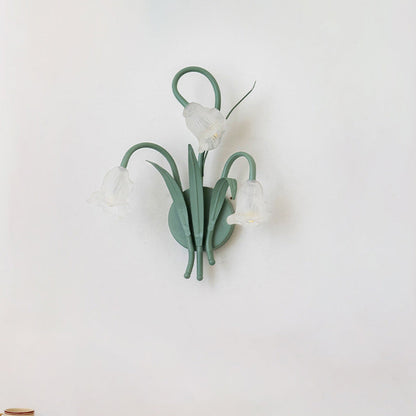 Traditional French Glass Iron Rose Leaf 3-Light Wall Sconce Lamp For Bedroom & Living Room