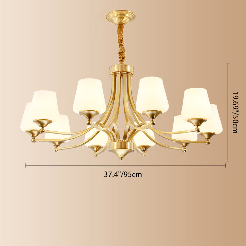 Traditional Vintage Glass Brass Branching Cylinder 3/6/8/10-Light Chandelier For Living Room