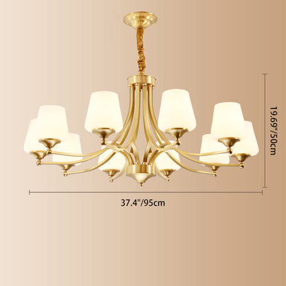 Traditional Vintage Glass Brass Branching Cylinder 3/6/8/10-Light Chandelier For Living Room