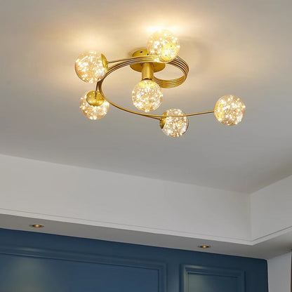 Contemporary Scandinavian Glass Iron Curved Globe 4/6-Lights Semi-Flush Mount Ceiling Light For Bedroom & Living Room