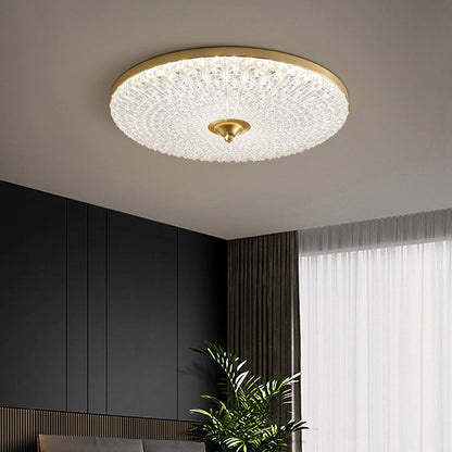 Modern Luxury Acrylic Brass Round LED Flush Mount Ceiling Light For Bedroom