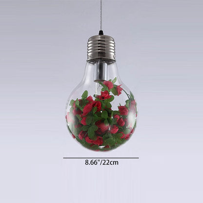 Traditional Rustic Glass Iron Bulb Rose Pendant Light 1-Light For Living Room