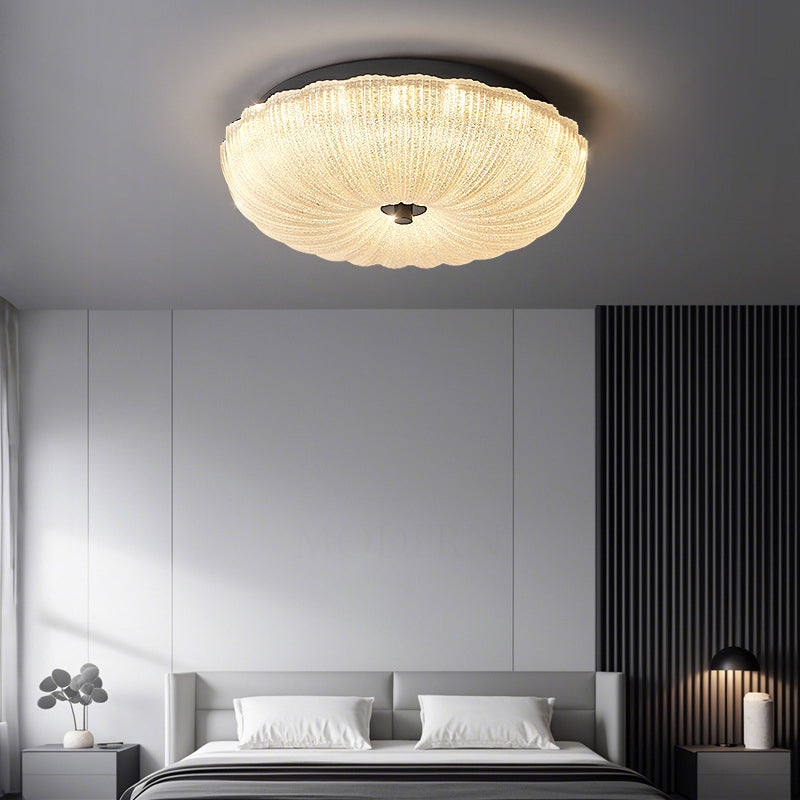 Contemporary Scandinavian Brass Acrylic Carbon Steel Textured Round LED Flush Mount Ceiling Light For Bedroom