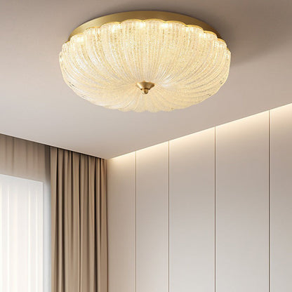 Modern Luxury Glass Brass Iron Petal-Shaped Round LED Flush Mount Ceiling Light For Bedroom