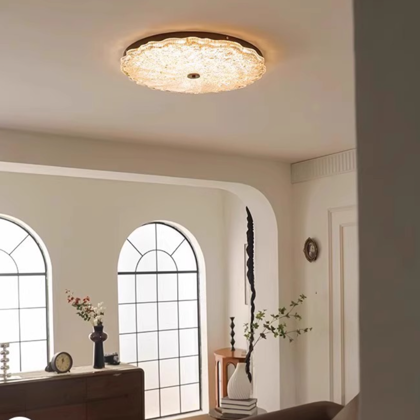 Traditional Vintage Iron Resin Floral Round LED Flush Mount Ceiling Light For Bedroom