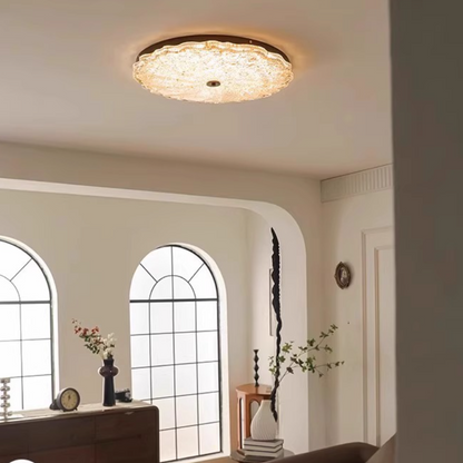Traditional Vintage Iron Resin Floral Round LED Flush Mount Ceiling Light For Bedroom