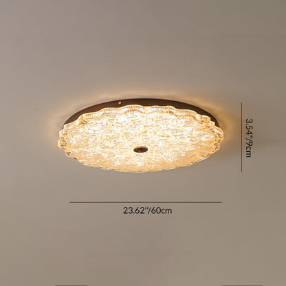 Traditional Vintage Iron Resin Floral Round LED Flush Mount Ceiling Light For Bedroom