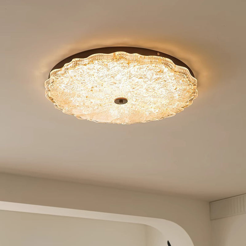 Traditional Vintage Iron Resin Floral Round LED Flush Mount Ceiling Light For Bedroom