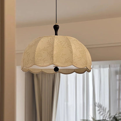 Traditional French Brass Ash Wood Fabric Wavy Round 3/5-Light Chandelier For Living Room