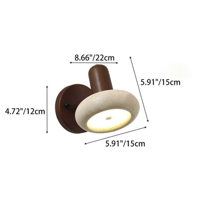 Traditional Chinese Yellow Travertine Solid Wood Oval Cylindrical LED Wall Sconce Lamp For Living Room
