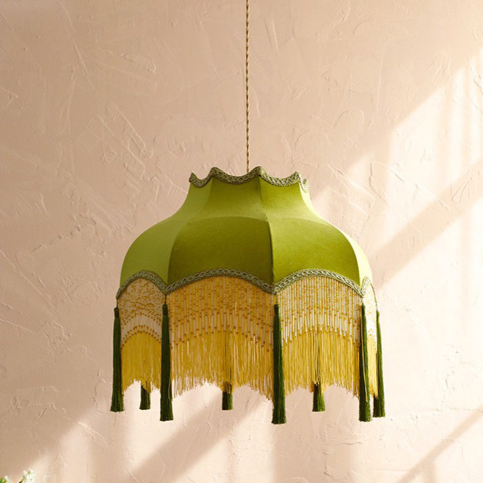 Traditional Vintage Brass Fabric Tassel Round 1/3-Light Chandelier For Living Room