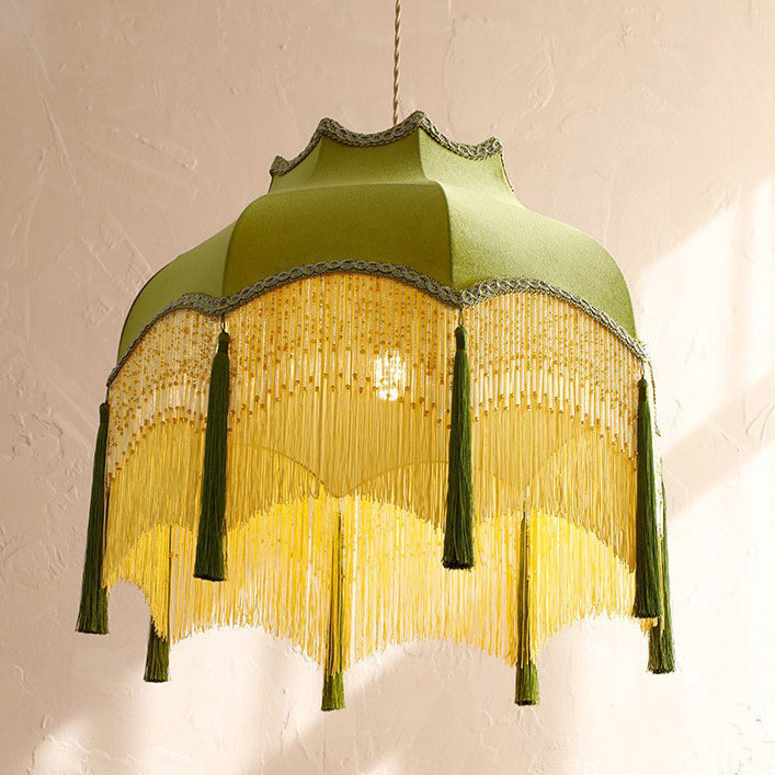 Traditional Vintage Brass Fabric Tassel Round 1/3-Light Chandelier For Living Room