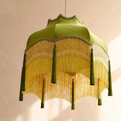 Traditional Vintage Brass Fabric Tassel Round 1/3-Light Chandelier For Living Room