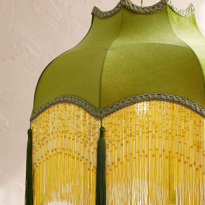 Traditional Vintage Brass Fabric Tassel Round 1/3-Light Chandelier For Living Room