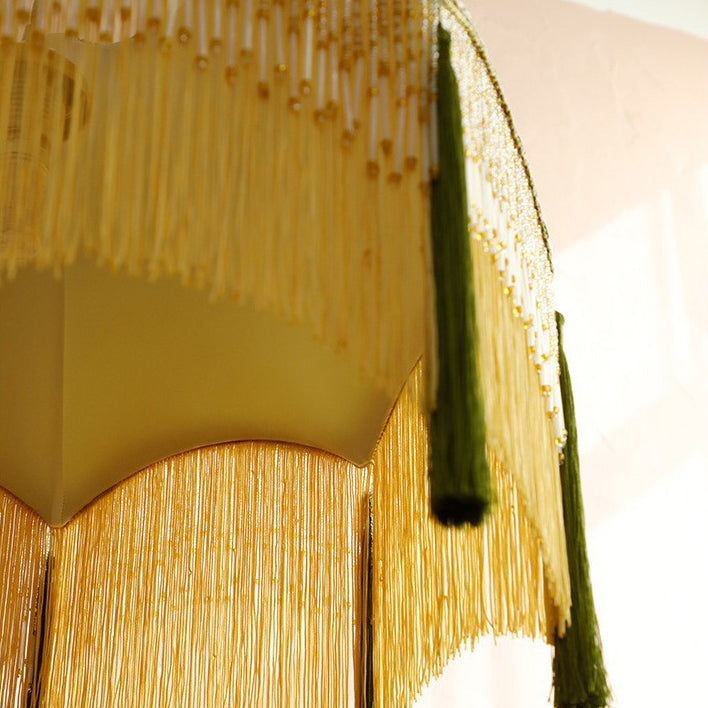 Traditional Vintage Brass Fabric Tassel Round 1/3-Light Chandelier For Living Room