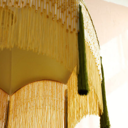 Traditional Vintage Brass Fabric Tassel Round 1/3-Light Chandelier For Living Room