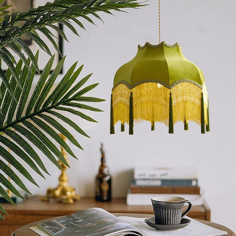 Traditional Vintage Brass Fabric Tassel Round 1/3-Light Chandelier For Living Room
