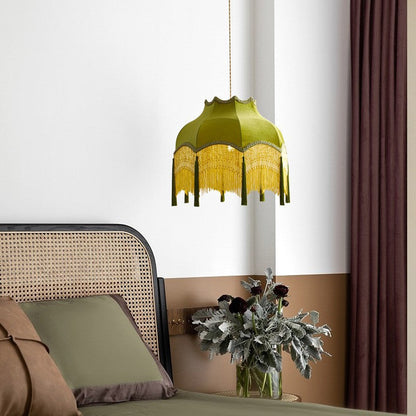Traditional Vintage Brass Fabric Tassel Round 1/3-Light Chandelier For Living Room