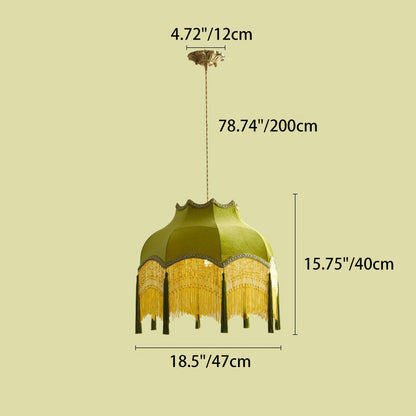 Traditional Vintage Brass Fabric Tassel Round 1/3-Light Chandelier For Living Room