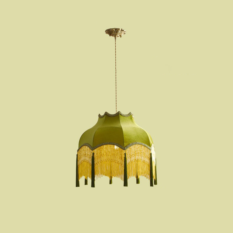 Traditional Vintage Brass Fabric Tassel Round 1/3-Light Chandelier For Living Room