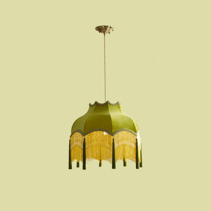Traditional Vintage Brass Fabric Tassel Round 1/3-Light Chandelier For Living Room