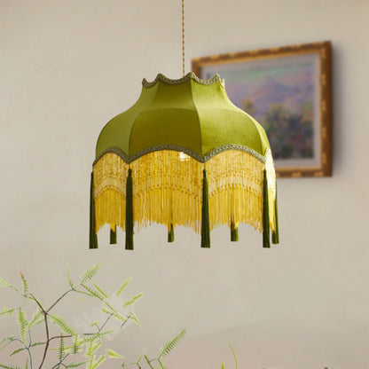Traditional Vintage Brass Fabric Tassel Round 1/3-Light Chandelier For Living Room