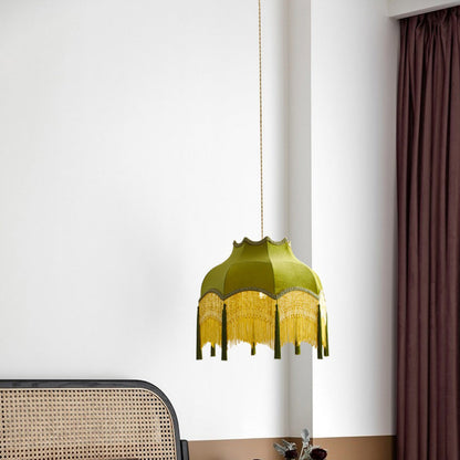 Traditional Vintage Brass Fabric Tassel Round 1/3-Light Chandelier For Living Room