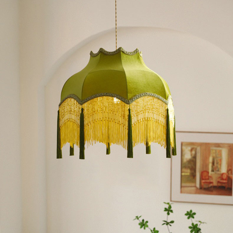 Traditional Vintage Brass Fabric Tassel Round 1/3-Light Chandelier For Living Room