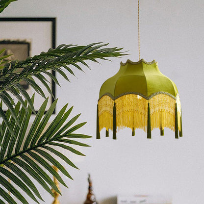 Traditional Vintage Brass Fabric Tassel Round 1/3-Light Chandelier For Living Room