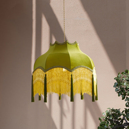 Traditional Vintage Brass Fabric Tassel Round 1/3-Light Chandelier For Living Room
