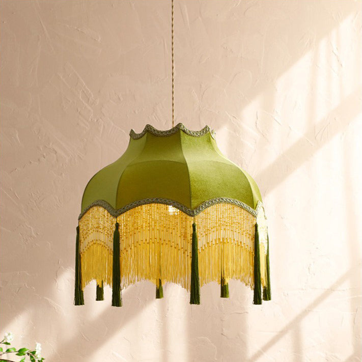 Traditional Vintage Brass Fabric Tassel Round 1/3-Light Chandelier For Living Room