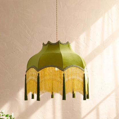 Traditional Vintage Brass Fabric Tassel Round 1/3-Light Chandelier For Living Room